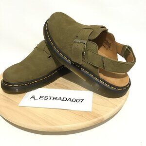 Dr Martens Jorge II Tumbled Green Olive Tan Leather M 10 / W 11 Slingback Mules